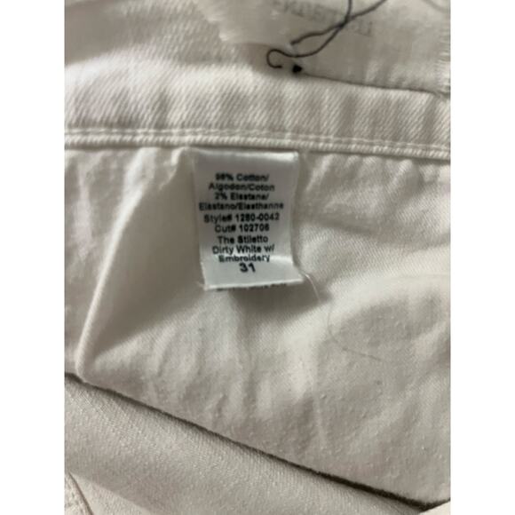 Current Elliott Womens Size 31 The Stiletto White With Embroidery Detail Jeans - Picture 11 of 16